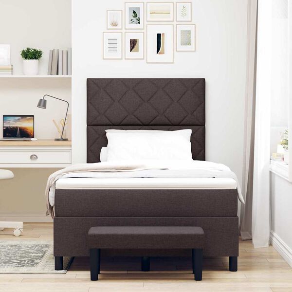 vidaXL Cama Box com colch&atilde;o Marrom Escuro 120 x 190 cm tecido
