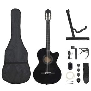 vidaXL 12 pcs conjunto de guitarra com equalizador e 6 cordas preto