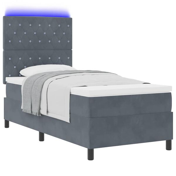 vidaXL Cama Box Spring LED com colch&atilde;o Cinza Escuro 90 x 190 cm Veludo