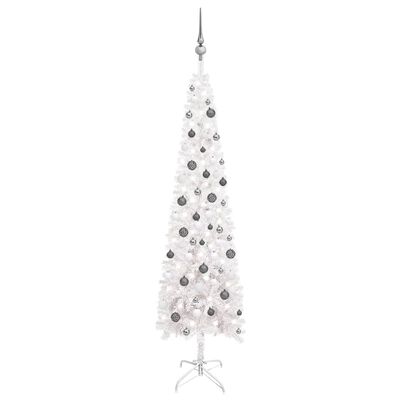 vidaXL Árvore de Natal pré-iluminada fina com bolas 210 cm branco
