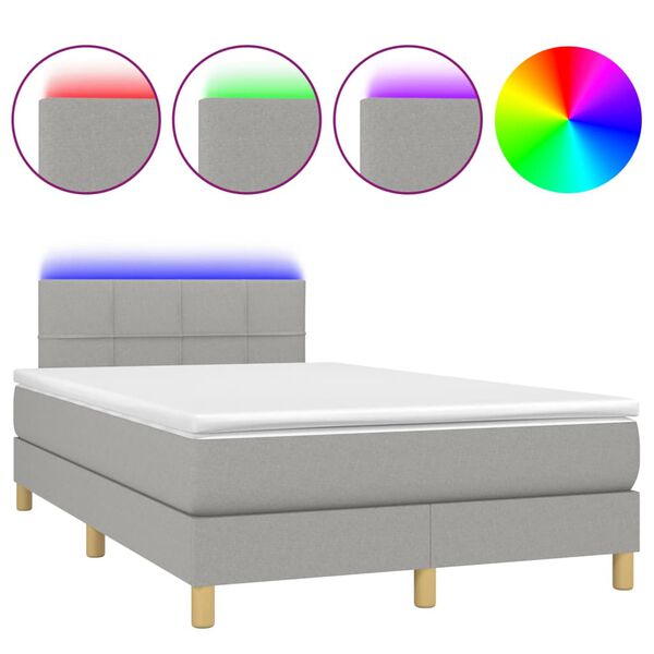 vidaXL Cama box spring c/ colch&atilde;o e LED 120x190 cm tecido cinza-claro