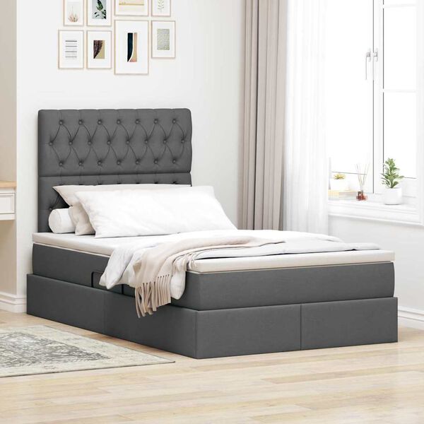 vidaXL Cama com arruma&ccedil;&atilde;o e colch&atilde;o Cinza Escuro 120 x 190 cm tecido