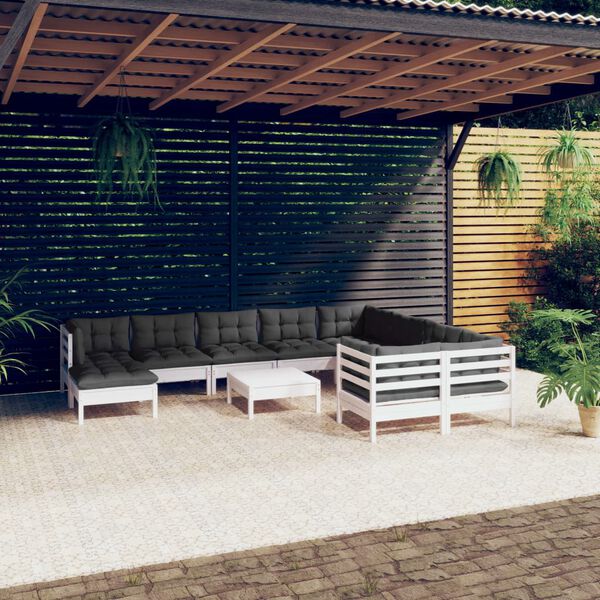 vidaXL 11 pcs conjunto lounge de jardim c/ almofad&otilde;es pinho branco