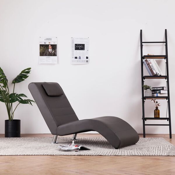 vidaXL Chaise longue com almofada couro artificial cinzento