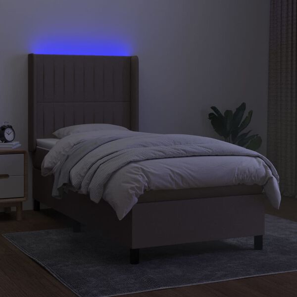 vidaXL Cama box spring + colch&atilde;o/LED 90x200cm tecido cinza-acastanhado