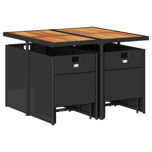 vidaXL 9 pcs conjunto de jantar p/ jardim c/ almofad&otilde;es vime PE preto