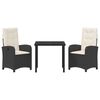 vidaXL Conjunto de Jantar para Jardim com almofada 3 pcs Preto vime PE