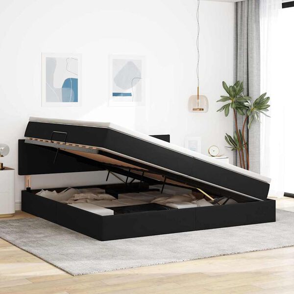 vidaXL Cama com arruma&ccedil;&atilde;o e LED com colch&atilde;o Preto 200 x 200 cm Veludo