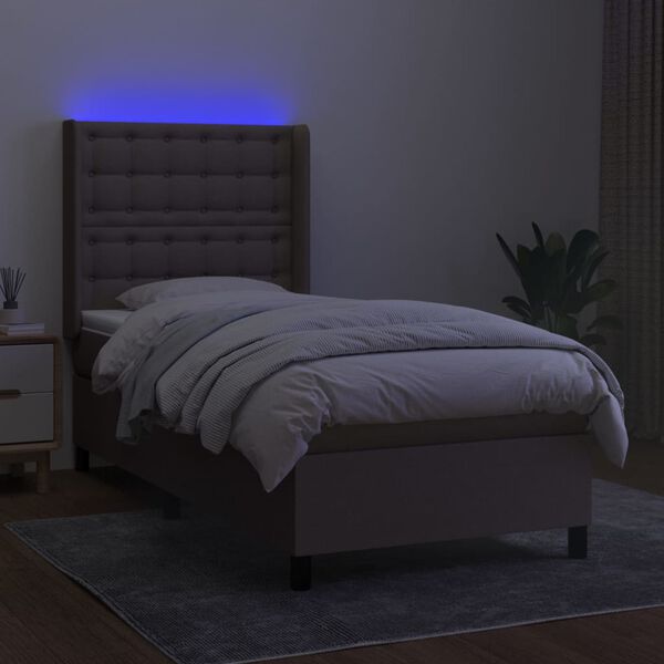 vidaXL Cama box spring + colch&atilde;o/LED 90x200cm tecido cinza-acastanhado