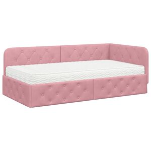 vidaXL Estrutura de Cama de Canto com colch&atilde;o Rosa 100 x 200 cm Veludo