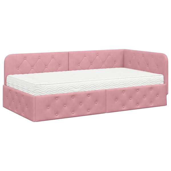 vidaXL Estrutura de Cama de Canto com colch&atilde;o Rosa 100 x 200 cm Veludo
