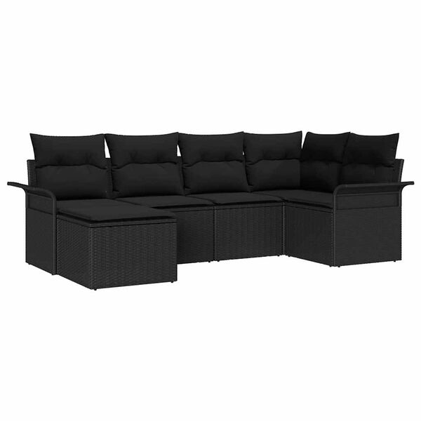 vidaXL Conjunto de Sof&aacute; de Jardim com almofada 6 pcs Preto vime PE