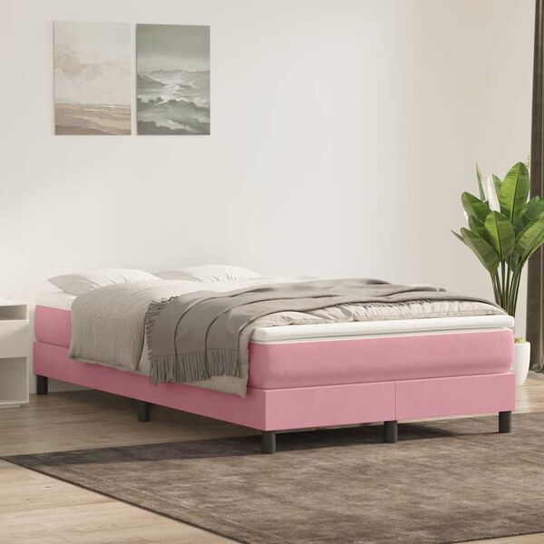 vidaXL Cama com molas sem colch&atilde;o 120x220 cm veludo rosa