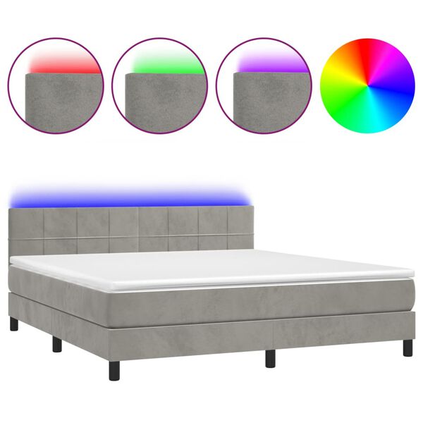 vidaXL Cama box spring c/ colch&atilde;o/LED 180x200 cm veludo cinzento-claro