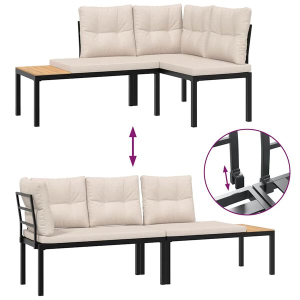 vidaXL Bancos de jardim com almofadões 4 pcs aço revestido a pó preto