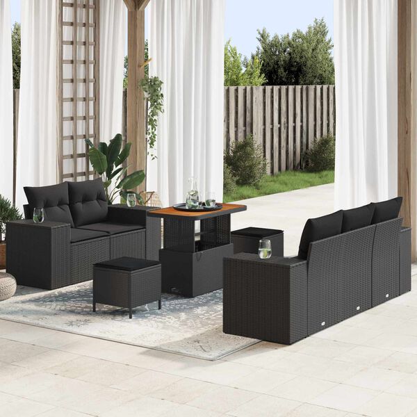 vidaXL Conjunto de Sof&aacute; de Jardim 8 pcs Preto vime PE