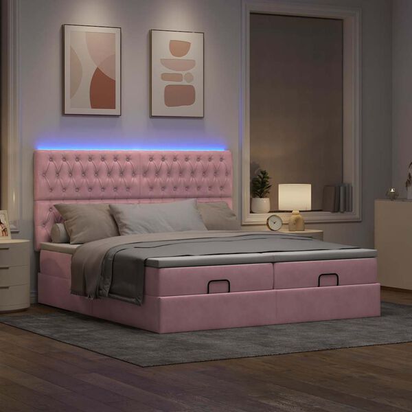 moldura de cama otomana vidaXL com colch&atilde;o rosa 200x200cm Veludo