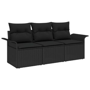 vidaXL Conjunto de Sof&aacute; de Jardim 3 pcs Preto Rattan Sint&eacute;tico