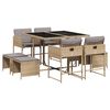vidaXL 9 pcs conj. jantar jardim c/ almofad&otilde;es vime PE bege misturado