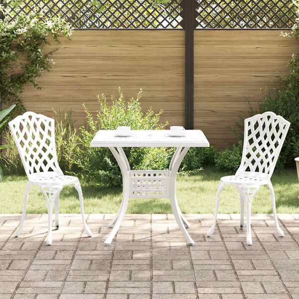 vidaXL Conjunto de Mesa de Jardim 3 pcs Branco Alum&iacute;nio Fundido