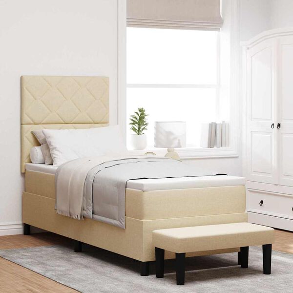 vidaXL Cama Box com colch&atilde;o com cabeceira Creme 80 x 200 cm tecido