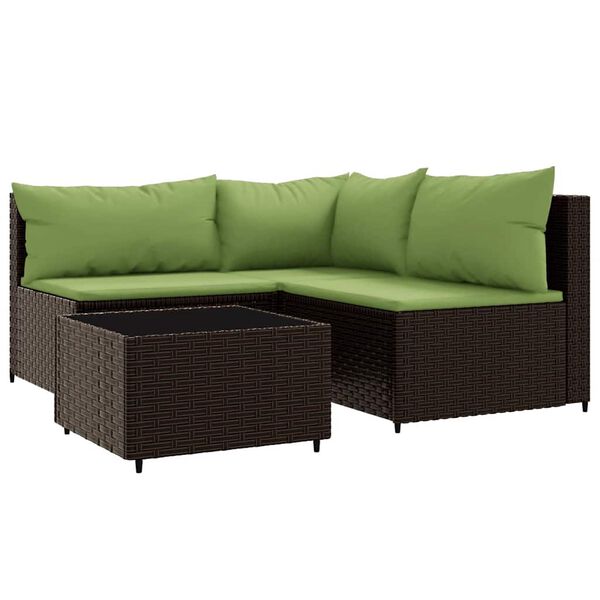 vidaXL 4 pcs conjunto lounge jardim c/ almofadões vime PE castanho