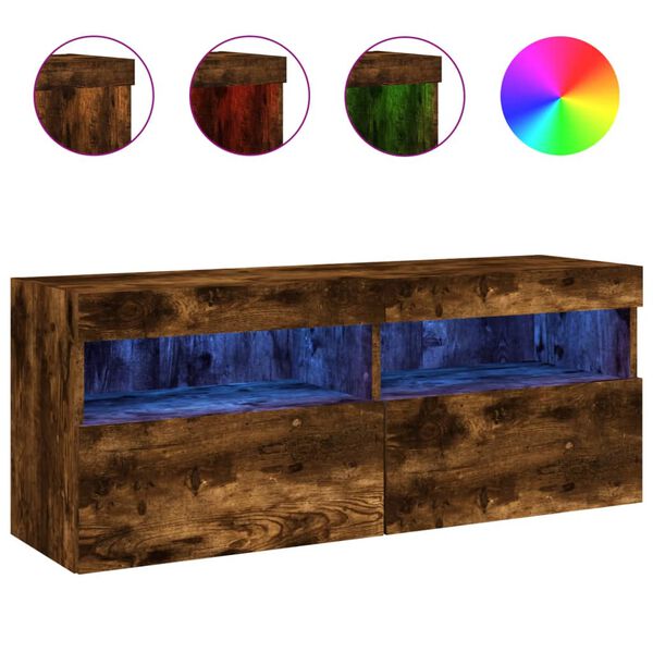 vidaXL M&oacute;vel de parede p/ TV c/ luzes LED 100x30x40 cm carvalho fumado