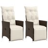 vidaXL Cadeiras jardim reclin&aacute;veis 2pcs c/ almofad&otilde;es vime PE castanho