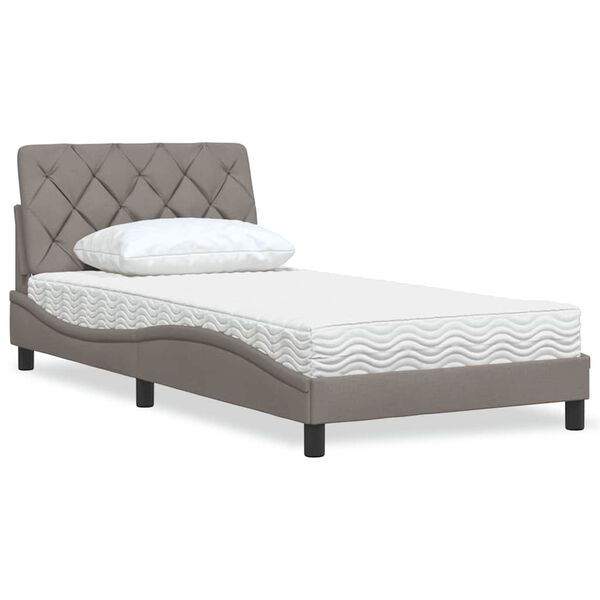 vidaXL Cama com colchão 100x200 cm tecido cinzento-acastanhado