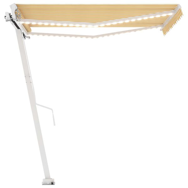 vidaXL Toldo retr&aacute;til manual com LED 350x250 cm amarelo e branco