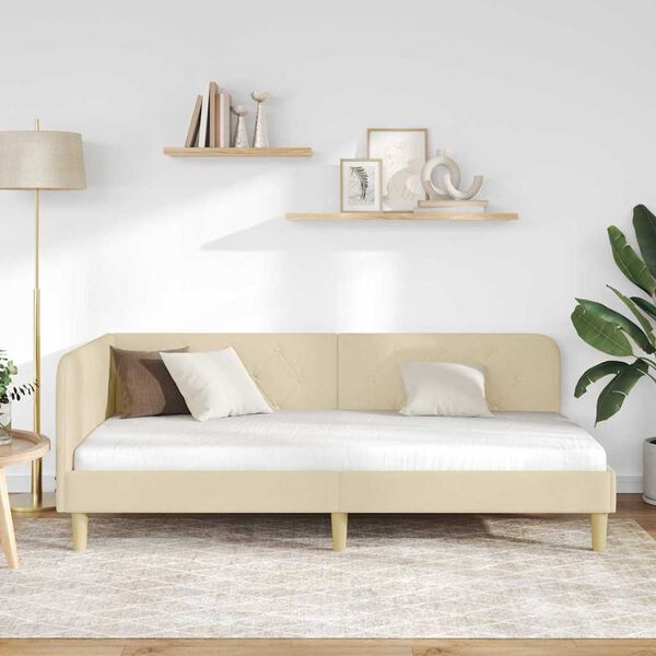 vidaXL Estrutura de Cama de Canto Creme 90 x 190 cm tecido