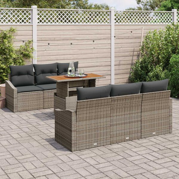 vidaXL Conjunto de Sof&aacute; de Jardim 7 pcs Cinzeto Rattan Sint&eacute;tico