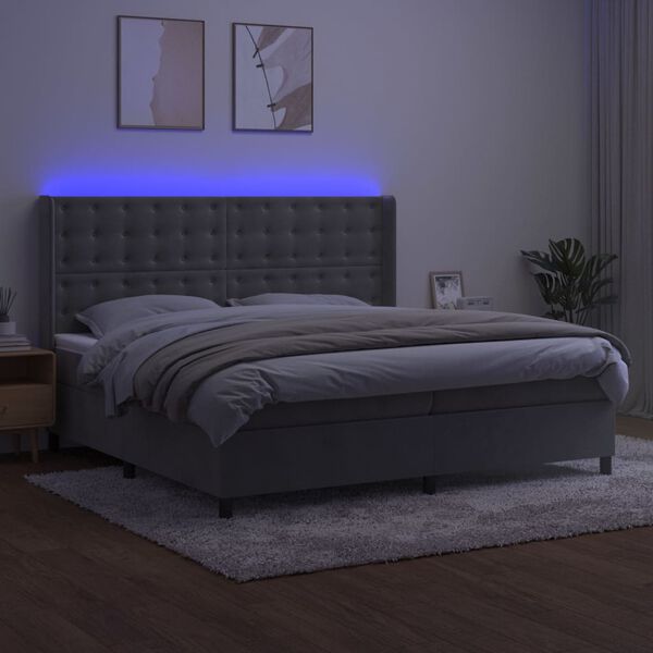 vidaXL Cama box spring c/ colch&atilde;o/LED 200x200 cm veludo cinzento-claro