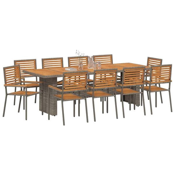 vidaXL Conjunto de Jantar para Jardim 11 pcs Cinza e Marrom vime PE