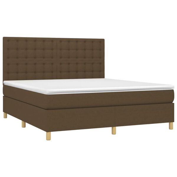 vidaXL Cama box spring c/ colch&atilde;o/LED 180x200cm tecido castanho-escuro