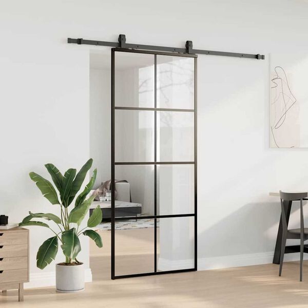 vidaXL Porta deslizante c/ conj. ferragens 90x205cm vidro ESG preto