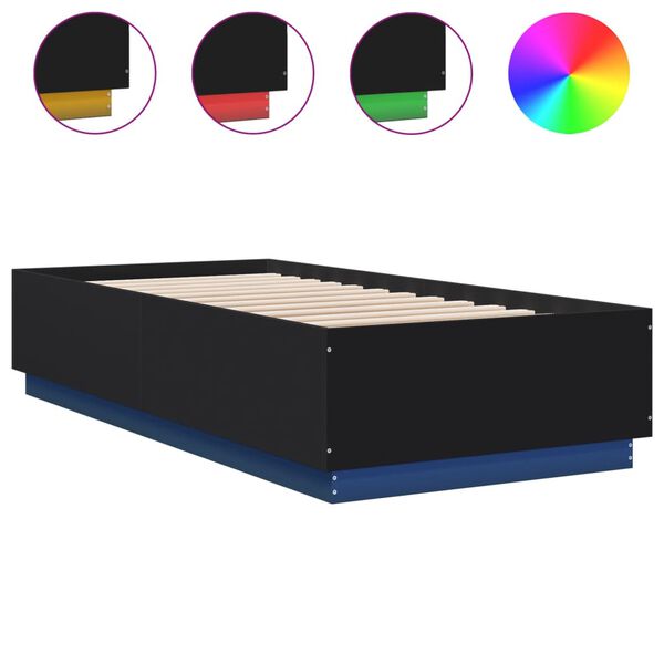 vidaXL Estrutura de cama c/ luzes LED 90x200cm derivados madeira preto