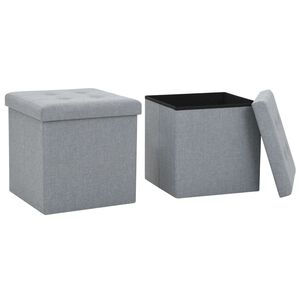 vidaXL Bancos arruma&ccedil;&atilde;o 2 pcs linho falso cinzento-claro