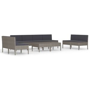 vidaXL 10 pcs conjunto lounge de jardim c/ almofad&otilde;es vime PE cinzento