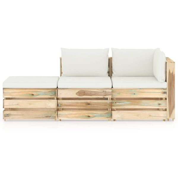 vidaXL 3 pcs conj. lounge jardim c/ almofad&otilde;es madeira impreg. verde