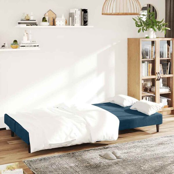 vidaXL Sof&aacute;-cama de 2 lugares veludo azul
