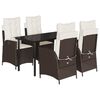 vidaXL 5 pcs conjunto jantar p/ jardim c/ almofad&otilde;es vime PE castanho