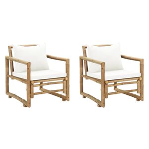 vidaXL Cadeiras de jardim 2 pcs com almofad&otilde;es e almofadas bambu