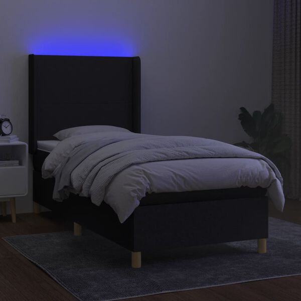 vidaXL Cama box spring c/ colch&atilde;o e LED 90x190 cm tecido preto