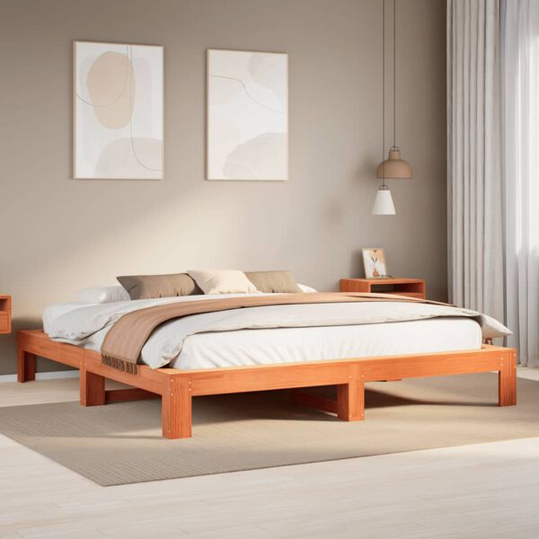 vidaXL Cama sem colch&atilde;o 180x200 cm pinho maci&ccedil;o castanho-mel