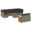vidaXL 10 pcs conjunto sof&aacute;s de jardim c/ almofad&otilde;es vime PE cinzento