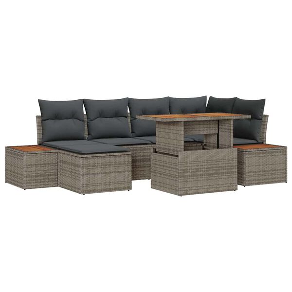 vidaXL Conjunto de Sofá de Jardim 7 pcs Cinzeto Rattan Sintético