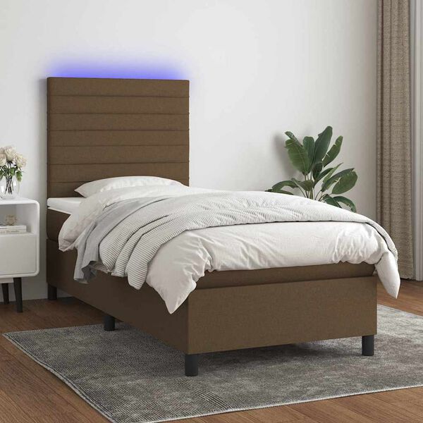 vidaXL Cama box spring c/ colch&atilde;o/LED 90x200 cm tecido castanho-escuro