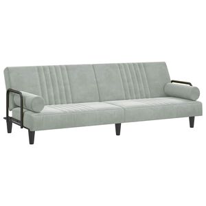 vidaXL Sof&aacute;-cama com apoio de bra&ccedil;os veludo cinzento-claro