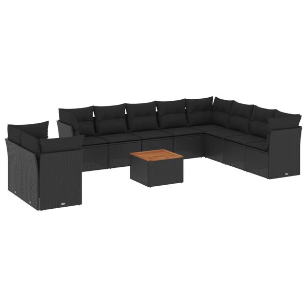 vidaXL 11 pcs conjunto sof&aacute;s de jardim c/ almofad&otilde;es vime PE preto